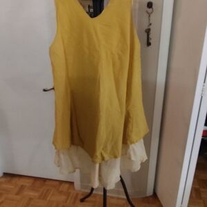 Sleeveless Layered Yellow and Cream Dress